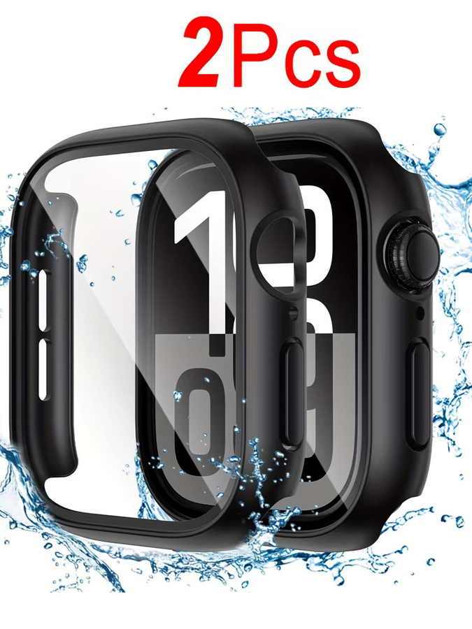 2er-Set NEY Schutzhülle mit gehärtetem Glas Screen Protector für Apple Watch Serie 10 9 8 7 6 5 SE in Schwarz - Bild 2