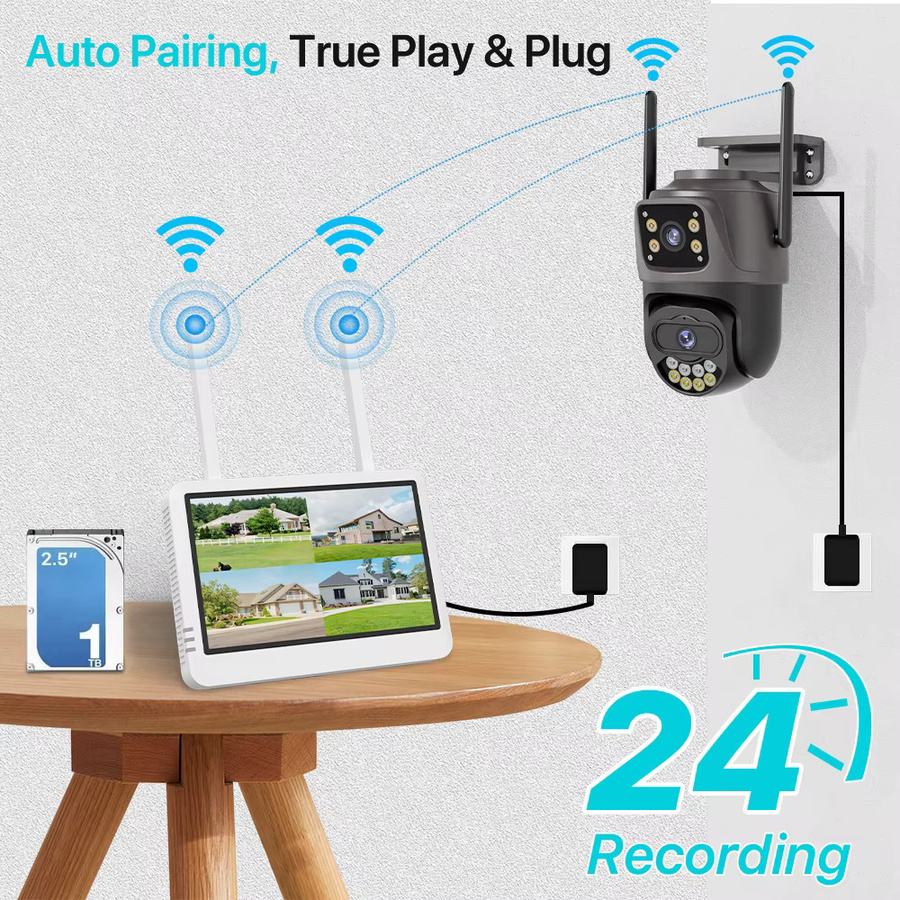 UDECER 8CH Wireless NVR Videoüberwachungssystem mit 7-Zoll LCD Monitor und WIFI, Weiß - Bild 2