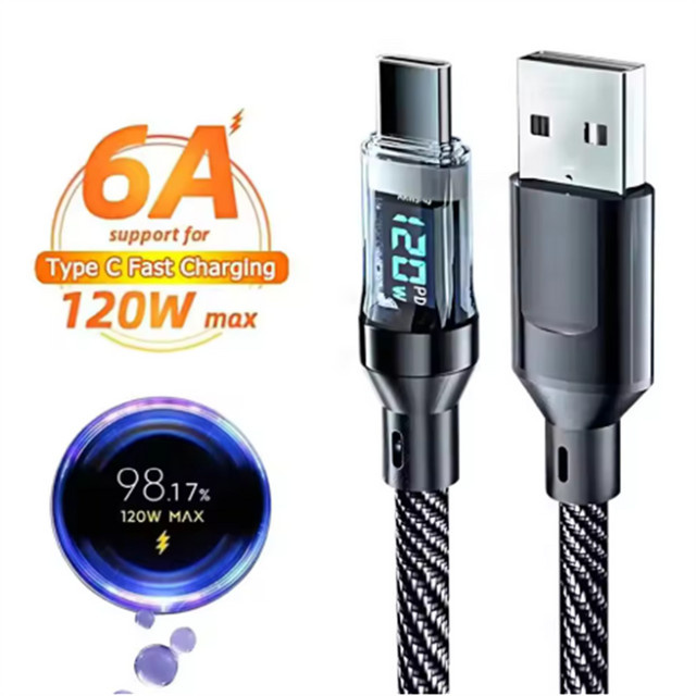 PD 100W USB-A auf USB-C Schnellladekabel mit digitaler Anzeige in Schwarz - Bild 1