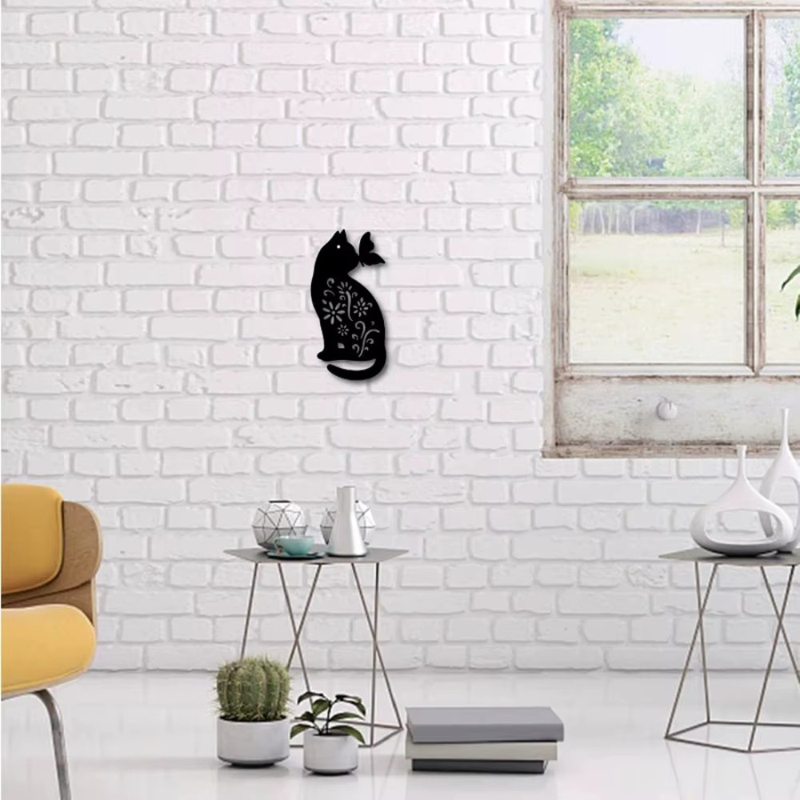 CIFBUY Wandkunst aus Metall in Schwarz mit Katzen- und Schmetterlingsmotiv als hängende Dekoration, Breite: 30,5 cm, Höhe: 15,2 cm, Tiefe: 15,2 cm - Bild 4