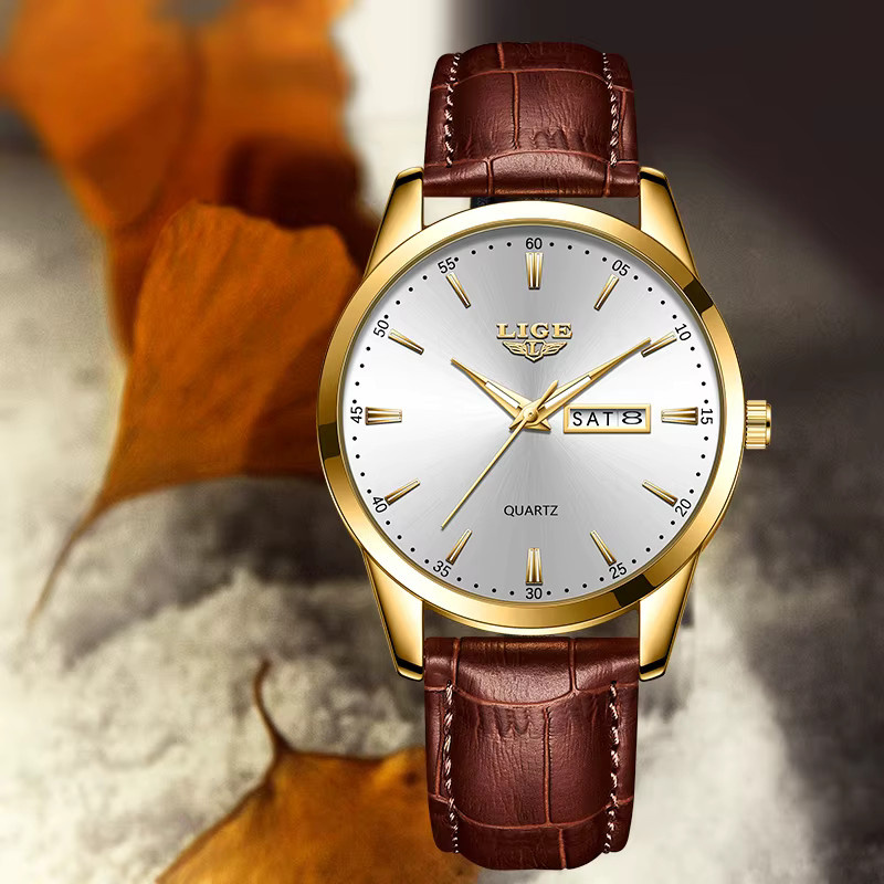 LIGE Armbanduhr Quarz, Leder, Weiß, Gold, Bicolor, Damen - Bild 4