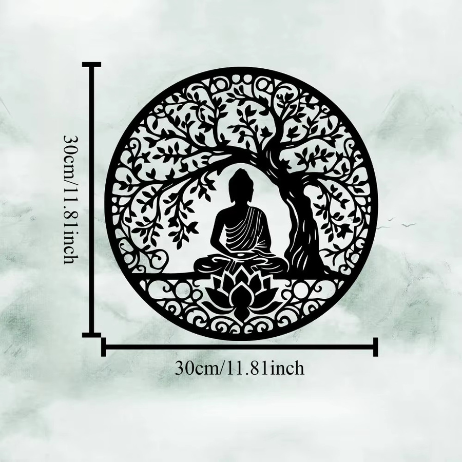 CIFBUY Buddha-Baum Metall-Wandkunst in Schwarz als wetterfeste Lotus-Skulptur für die spirituelle Gartendekoration - Bild 3