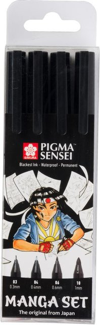 Sakura Pigma Sensei Manga Sammlung Fineliner Set in Schwarz für Profis, 4er-Set - Bild 1