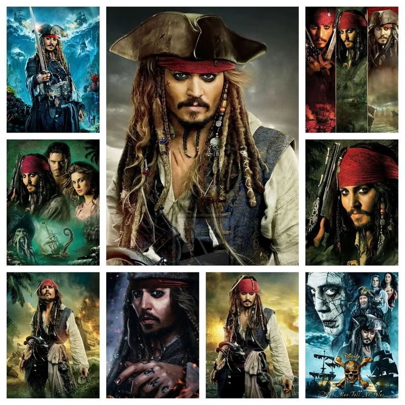 Potdemiel Diamantgemälde Fluch der Karibik Jack Sparrow Johnny Depp Rundes Mosaik Kreuzstich Set Mehrfarbig Maritim - Bild 3