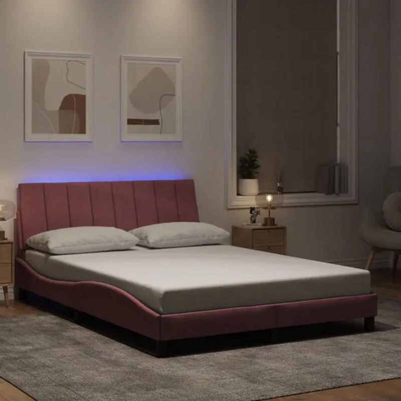 Polsterbett Hanko mit LED von vidaxl in Rosa aus Samt, B/T/H: 140 x 190 cm - Bild 1