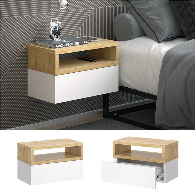 Vicco hängender Nachttisch Urban Kommode mit Schublade, Eiche Weiß, Breite: 45 cm, Tiefe: 28 cm - Bild 1