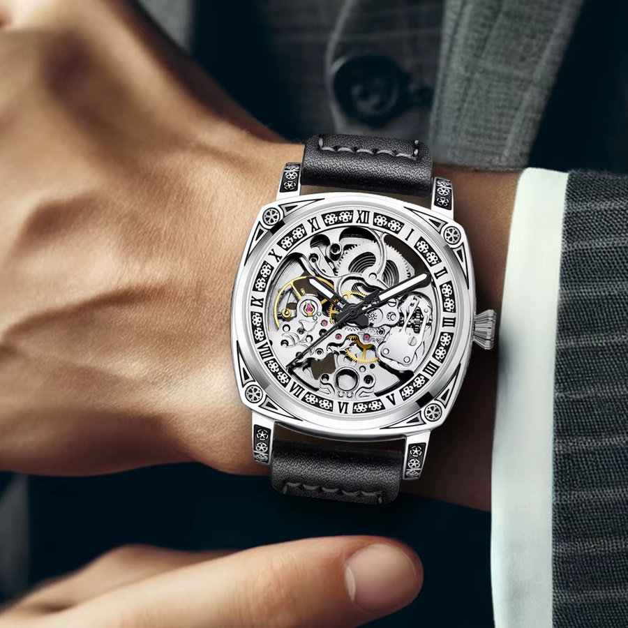 CAROTIF Armbanduhr Automatik, Edelstahl, Silber, Schwarz, Herren - Bild 3