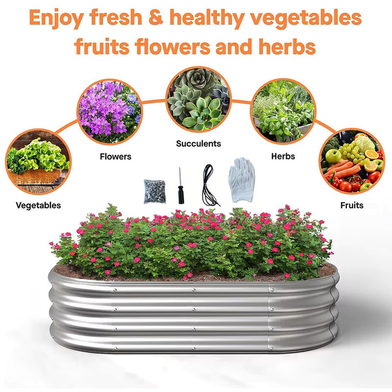 Hochbeet-Kit aus verzinktem Stahl in Silber, Pflanzgefäß für die Gartenarbeit im Freien, B/T/H: 121,92 x 60,96 x 30,48 cm - Bild 2