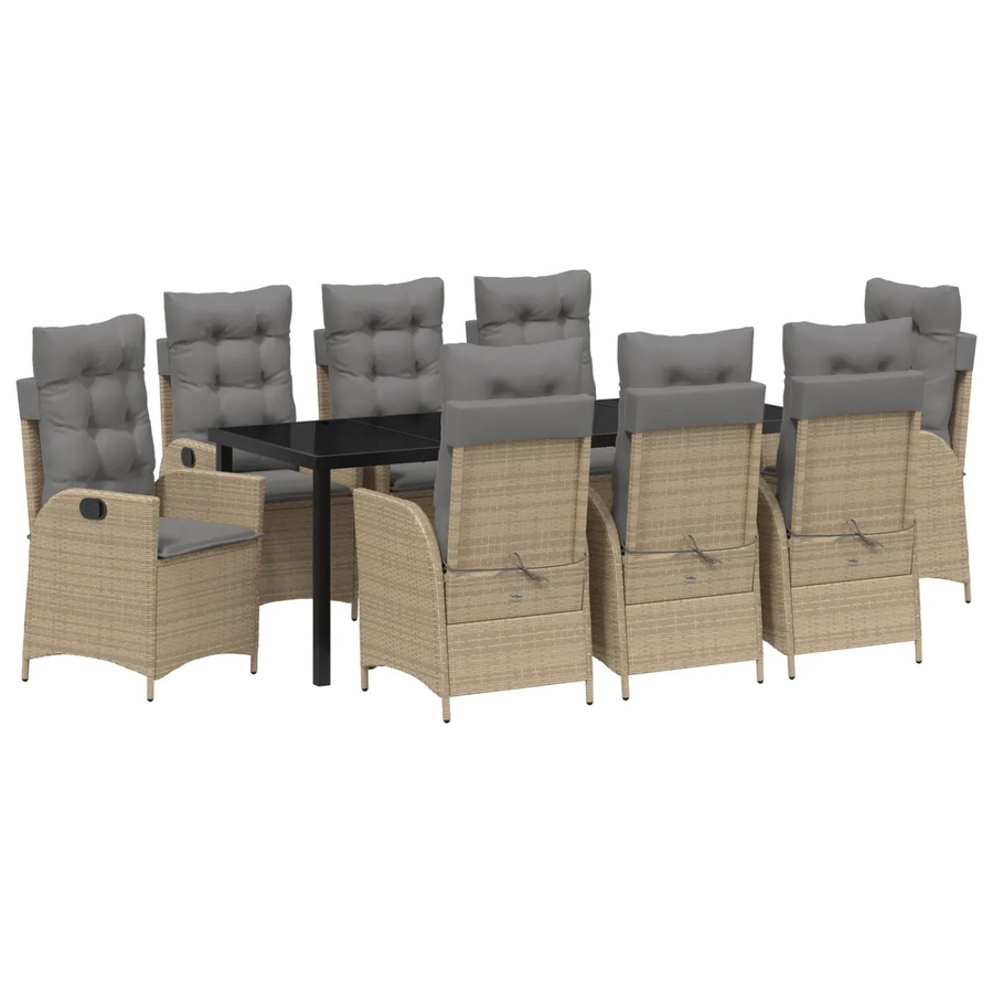 vidaXL Garten Essgruppe 9-teilig aus Poly-Rattan in Beige mit Glastisch für Garten und Terrasse - Bild 2