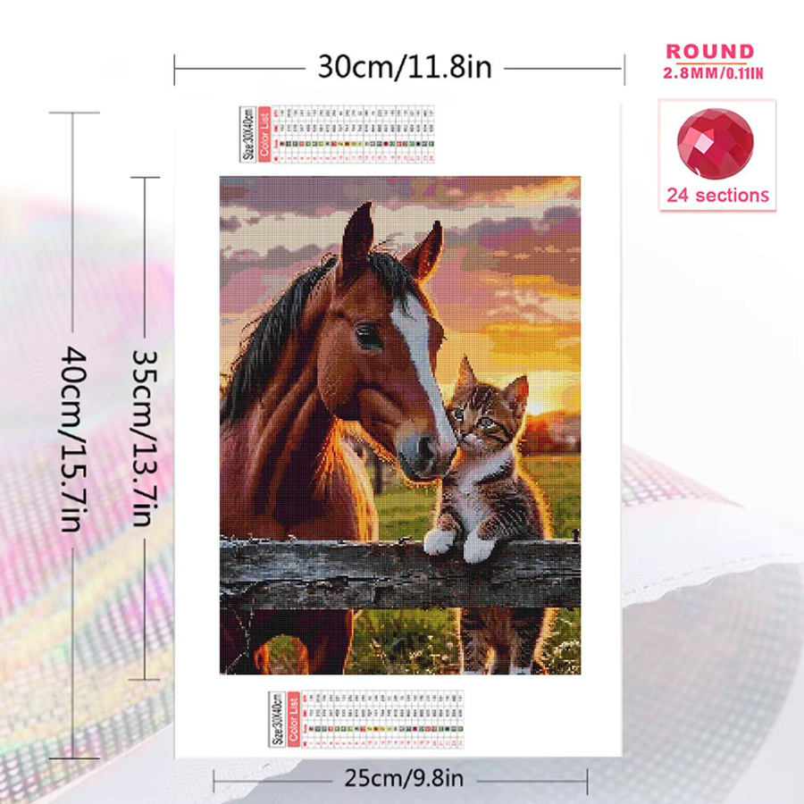 Momoart Diamant-Mosaik DIY Bild Pferd und Katze als Strass-Stickerei in Multicolour, B/H: 20 x 30 cm - Bild 2