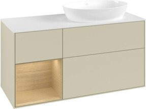 V&B Waschtischunterschrank Finion in Weiß mit Eichenholz-Regal und grauer Lackierung, Breite: 120 cm, Tiefe: 50,1 cm, Höhe: 50,1 cm - Bild 1