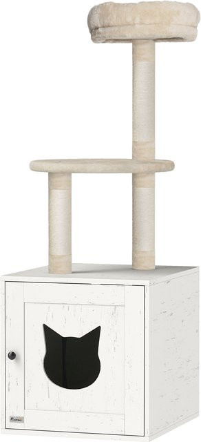 PawHut 2-in-1 Katzenbaum mit integrierter Katzentoilette und Katzenhöhle in Creme, Höhe: 129 cm - Bild 1