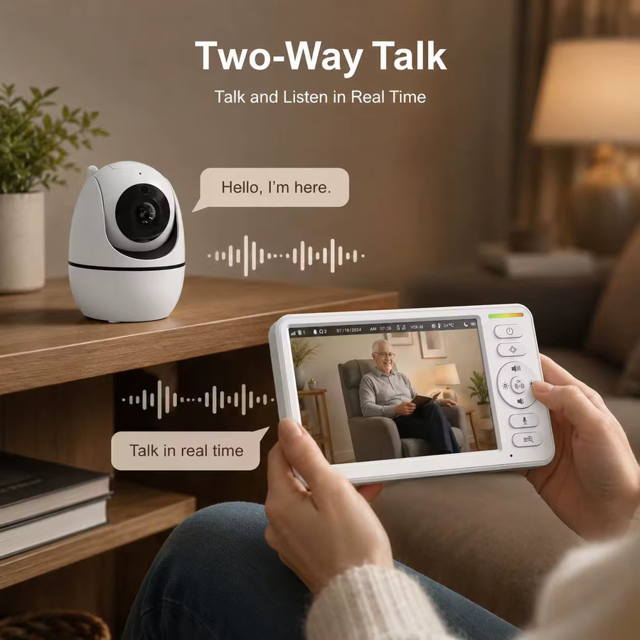 MvpSecam Video-Babyphone mit 5-Zoll-IPS-Bildschirm, kabelloses Babyüberwachungssystem in Weiß mit Infrarot-Nachtsicht, Zwei-Wege-Audio und VOX-Soundaktivierung sowie wiederaufladbarer 5000mAh Elterneinheit - Bild 5