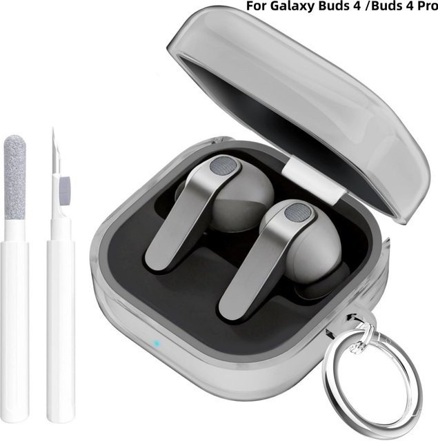 Stoßfeste transparente Schutzhülle für Samsung Galaxy Buds 4 und Buds 4 Pro inklusive Schlüsselanhänger und Reinigungsset - Bild 1