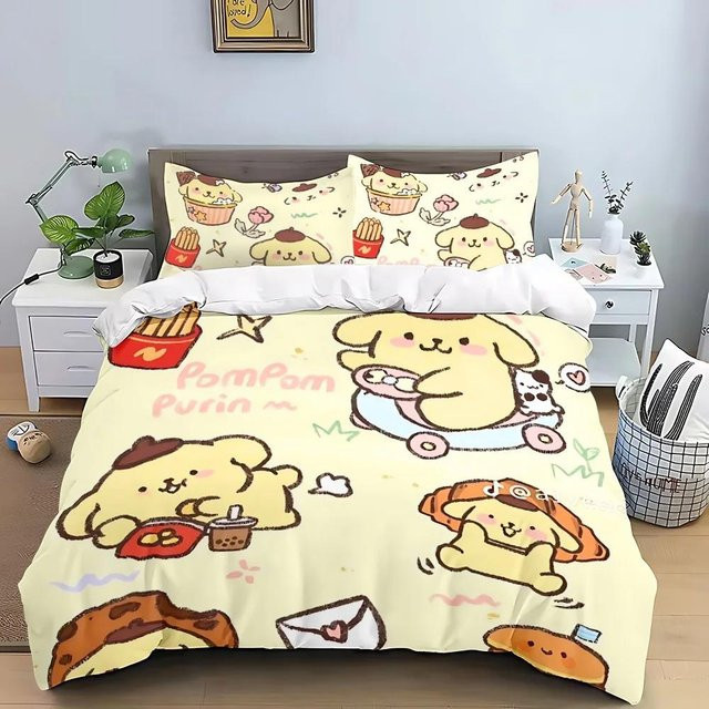 Allbestart Mikrofaser Bettbezug Cartoon Pompom Purin in Gelb mit Reißverschluss, B/H: 90 x 200 cm - Bild 1
