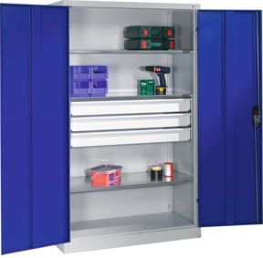 C+P Werkzeugschrank mit Drehtüren, 3 Böden und 3 Schubladen, Front Enzianblau, Korpus Lichtgrau, H x B x T: 195 x 120 x 50 cm - Bild 1
