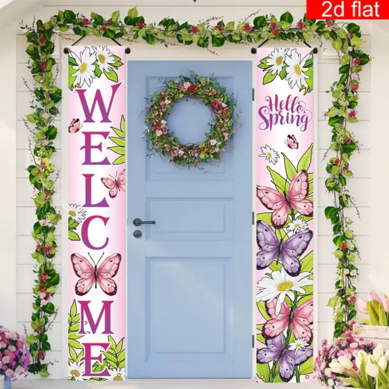 VIKAMA Frühlingsbanner für die Veranda mit Blumen- und Schmetterlings-Motiv, mehrfarbig, H x B: 180 x 30 cm - Bild 3