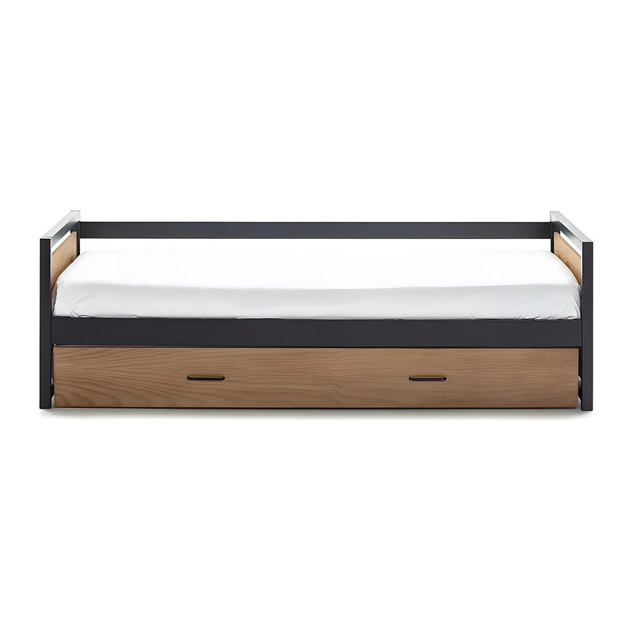 Vente-unique Bettrahmen Boston aus Kiefernholz und Metall in Anthrazit und Braun, B/T/H: 90 x 200 x 80-90 cm - Bild 2
