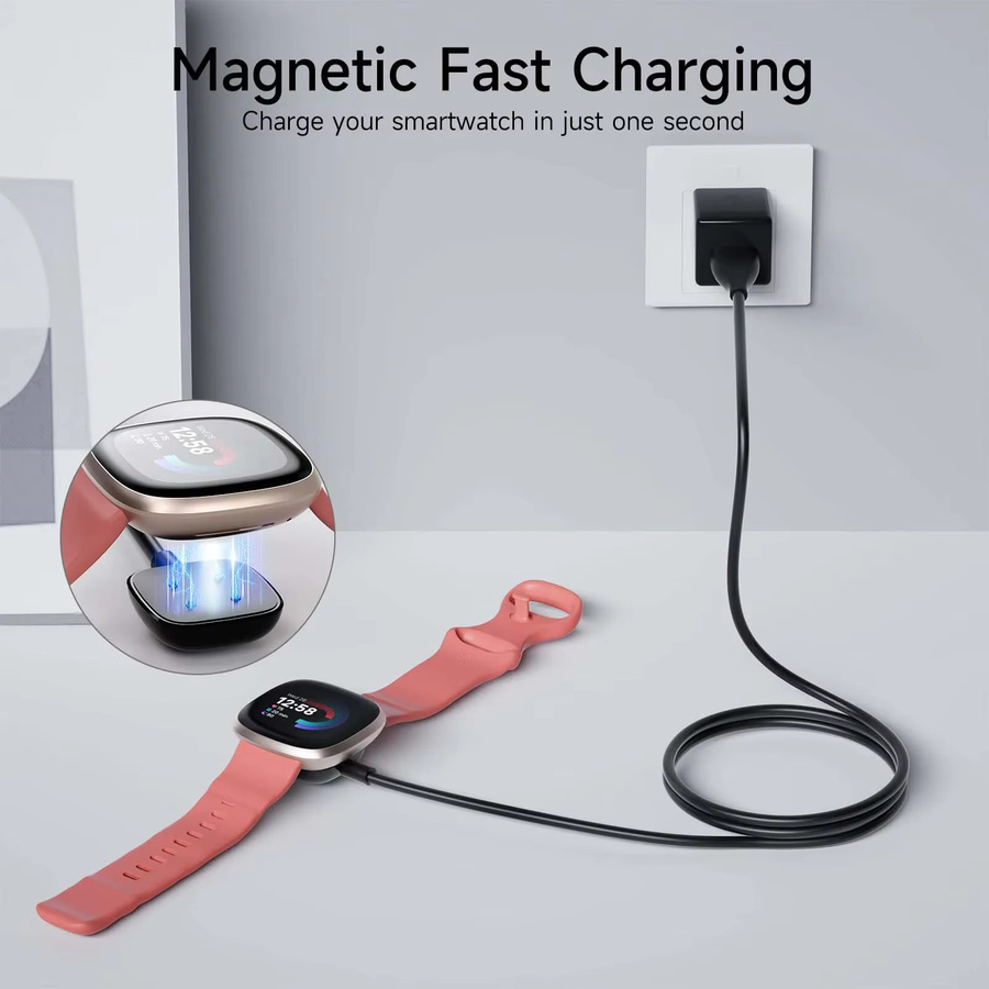 Ersatz-Ladekabel für Fitbit Versa 4, Versa 3 und Sense 2 mit magnetischem USB-Dock-Ständer in Schwarz - Bild 4