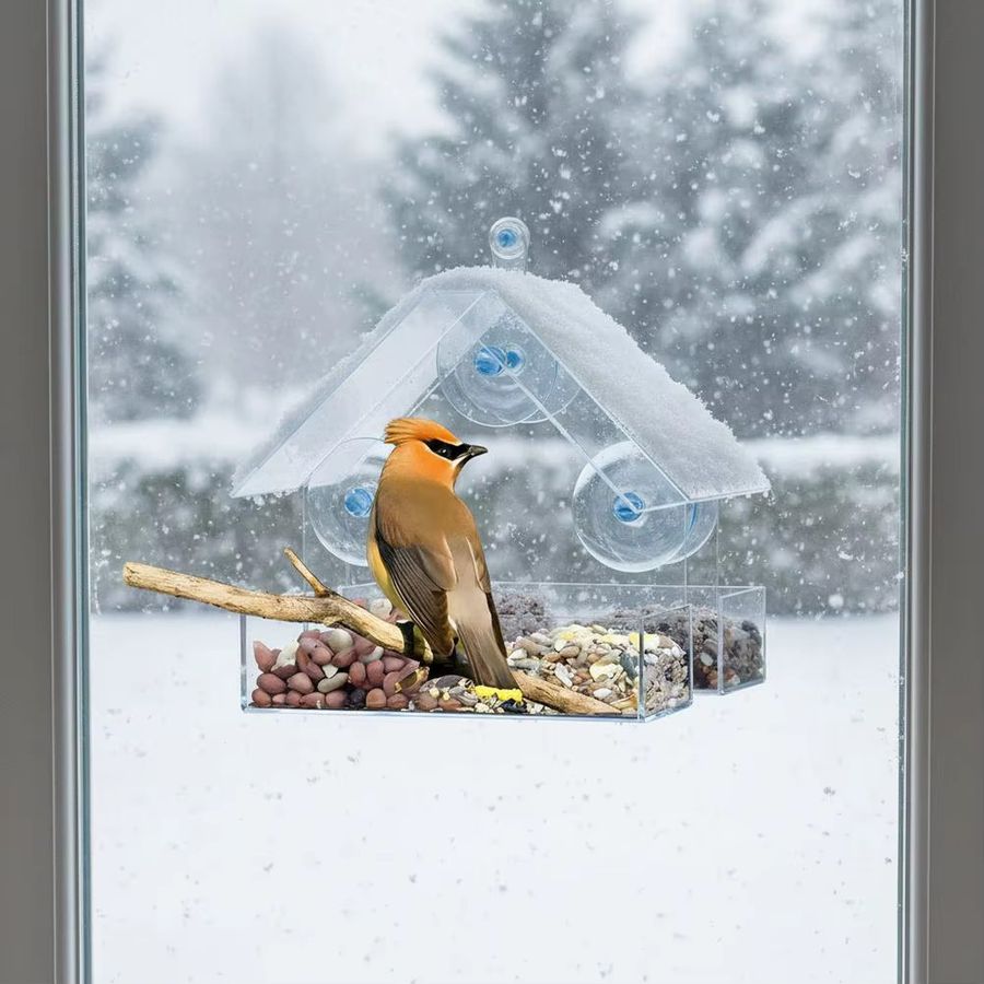 KITPIPI Acryl-Vogelfutterspender mit Klarsichtfenster und Saugnapf zum Aufhängen für Garten und Außenbereich - Bild 2