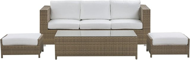 Beliani Lounge Set BELLUNO Polyrattan mit 3-Sitzer Sofa, Ottoman und Couchtisch in Weiss, Silber und Braun, B/T/H: 191 x 77 x 66 cm - Bild 1
