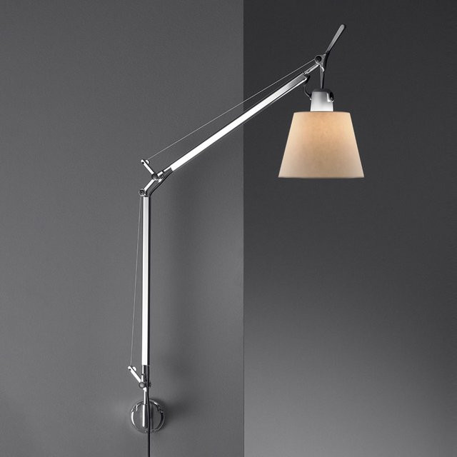 Artemide Tolomeo Basculante Parete Wandleuchte aus Aluminium in Silber mit Pergament-Schirm in Beige - Bild 1