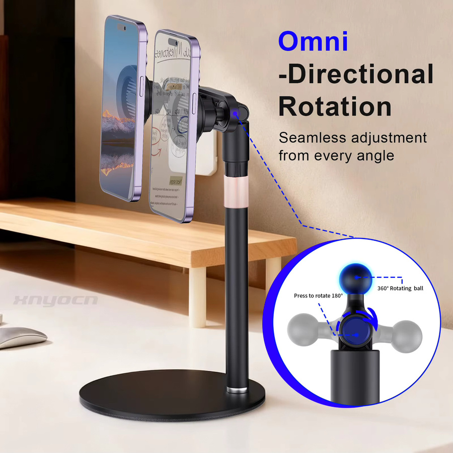 Magnetischer Dual-Telefonständer von xnyocn in Schwarz, faltbarer 360 Grad rotierender MagSafe-Halter aus Aluminium für iPhone 17 16 15 Pro Max, ideal für Live-Streaming und den Schreibtisch - Bild 2