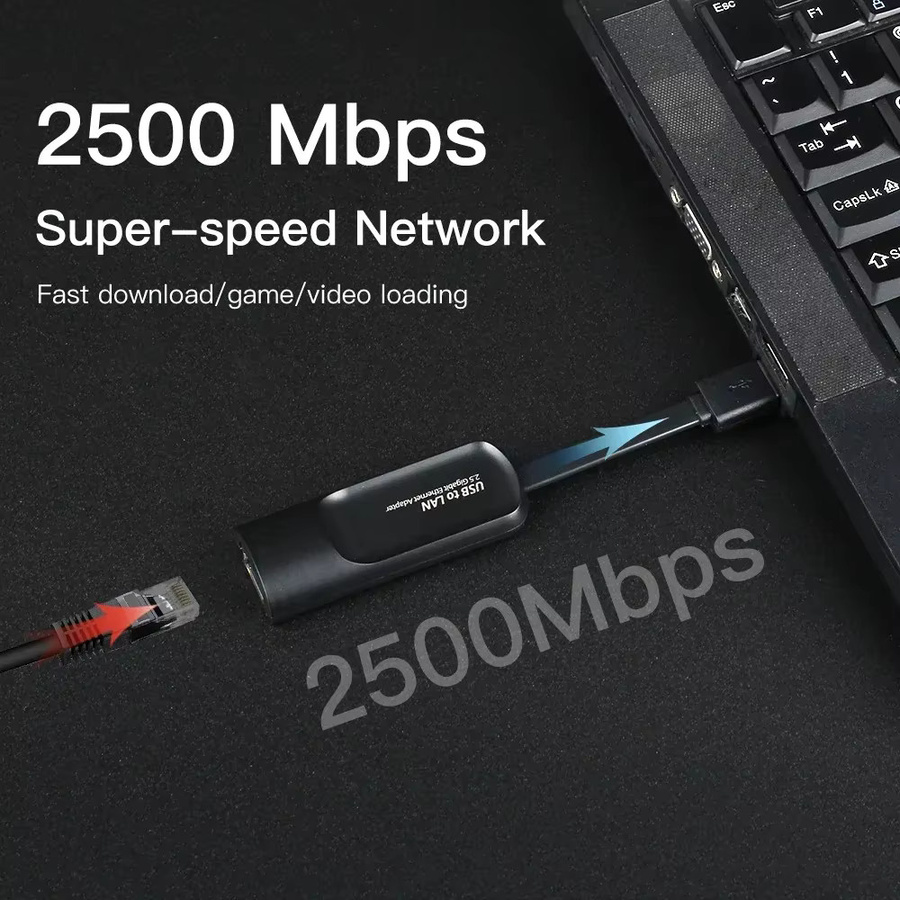 HACHANLUN 2,5 Gbit/s USB-C auf RJ45 Ethernet-Adapter, USB 3.0 LAN-Netzwerkkarte für MacBook und iPad, Schwarz - Bild 2