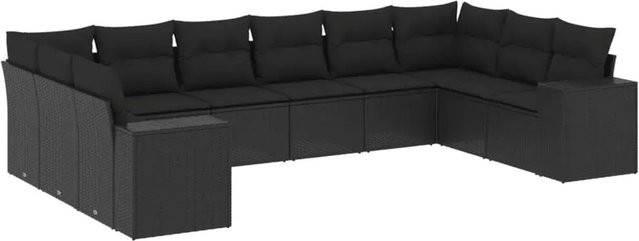 vidaXL 10-teilige Garten-Sofagarnitur aus Polyrattan in Schwarz mit Sitzkissen und Rückenkissen inklusive Stauraum - Bild 1