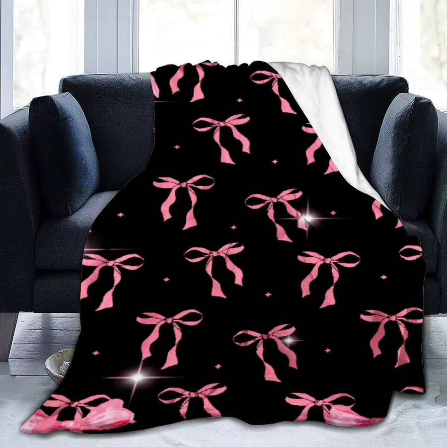 VIKAMA Flanell Sofa Decke mit Schleifen-Design in Schwarz und Rosa für die Home Dekoration - Bild 3