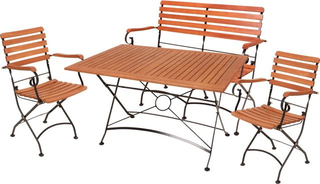 Garden Pleasure Gartenmöbel-Set Wien aus Teak und Eukalyptus mit Stühlen mit Armlehnen in Braun und Schwarz - Bild 1