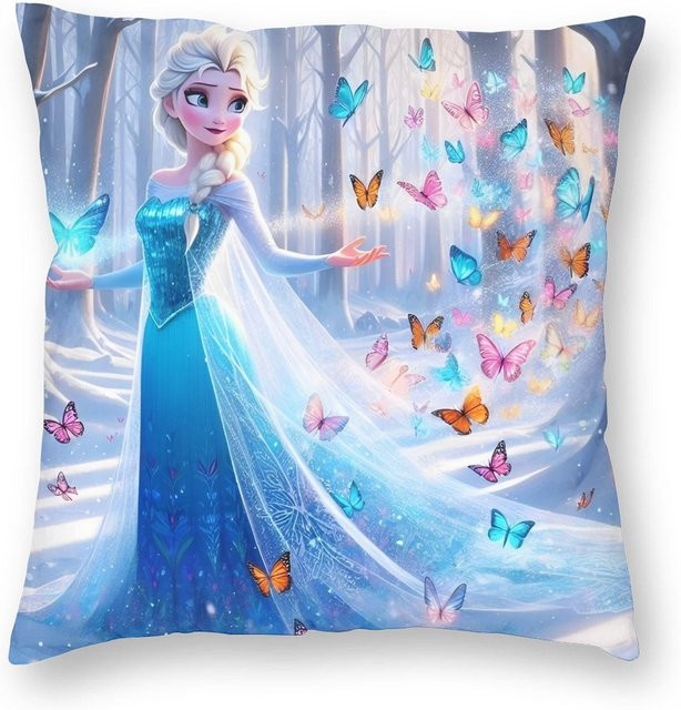 ZX Blanket Gefroren Elsa und Anna Kissenbezug aus Polyester, Blau, Quadratisch, B/H: 40 x 40 cm und 50 x 50 cm - Bild 1