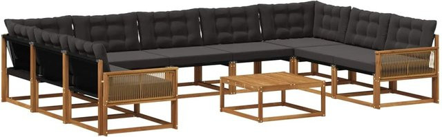 vidaXL Outdoor-Sofagarnitur in U-Form aus massivem Akazienholz mit 10 Textilene-Kissen in Natur und Schwarz - Bild 1