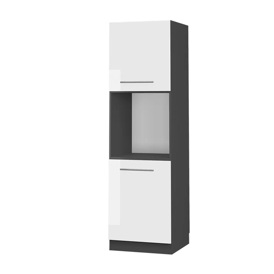 Vicco Herdbauschrank Fame-Line in Weiß Hochglanz und Anthrazit mit offenen Regalfächern, Breite: 60 cm, Höhe: 206 cm, Tiefe: 58 cm - Bild 2