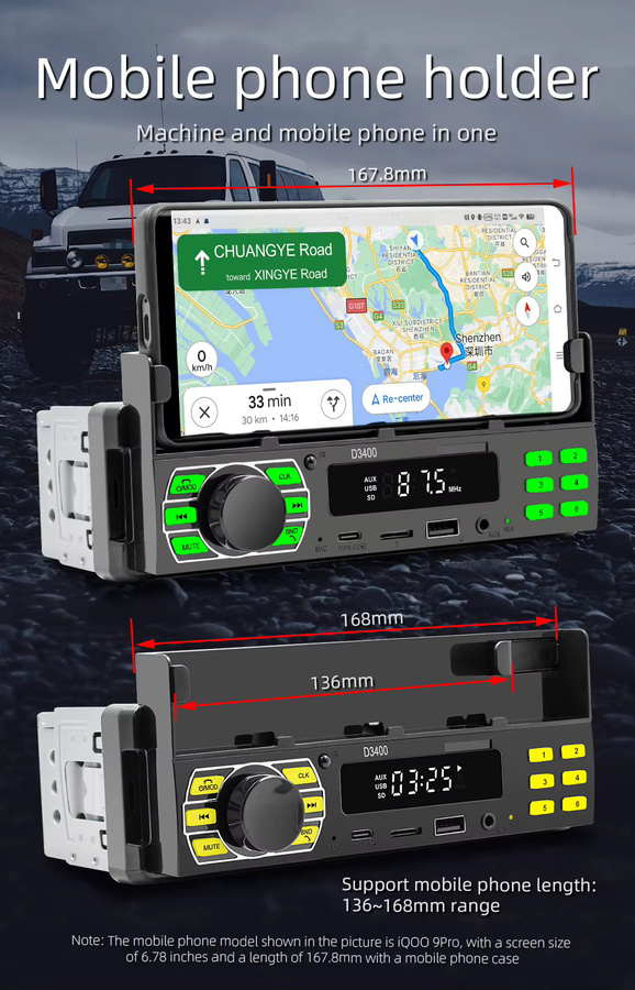 BQCC 1DIN Auto MP3 Player mit Bluetooth, Sprachsteuerung und FM Radio in Schwarz - Bild 2