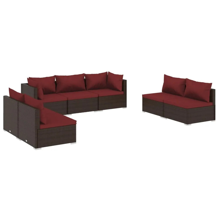 vidaXL 7-teiliges Garten-Lounge-Set aus Poly-Rattan in Braun mit Polsterkissen und L-Form - Bild 2