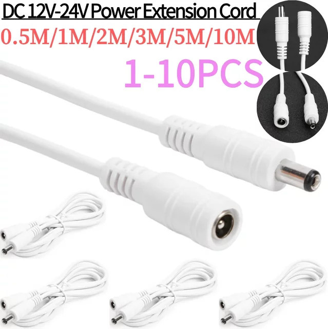 DC 12V-24V Stromverlängerungskabel mit 5,5x2,1mm Barrel-Plug in Weiß - Bild 1
