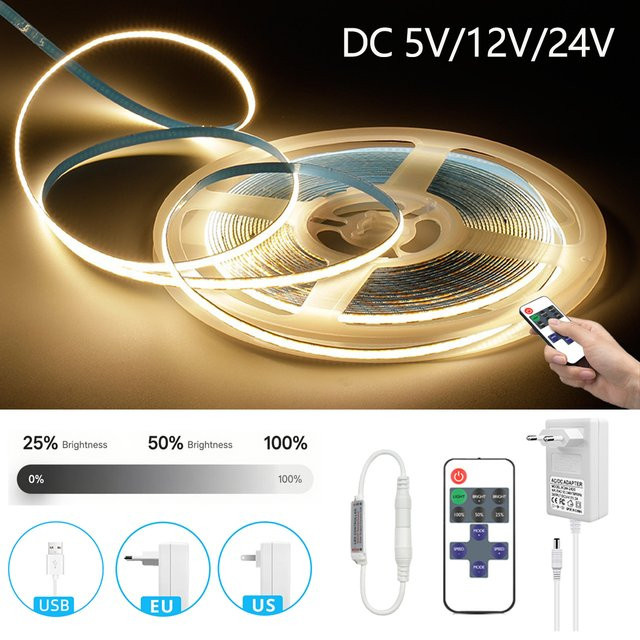 Lcamaw LED COB Lichtband in Weiß mit kabelloser RF-Fernbedienung und USB-Anschluss für Schrankunterbeleuchtung und Küchenmöbel - Bild 1