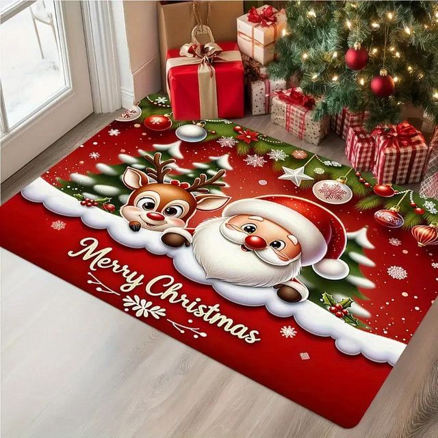 VIKAMA Weihnachtliche Fußmatte mit Weihnachtsmann- und Elchmuster in Multicolor zur Weihnachtsdekoration für deinen Eingangsbereich - Bild 1