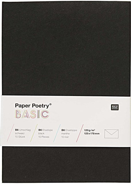 Rico Design Paper Poetry Kuvert Basic B6, 10 Stück, Schwarz - Bild 1