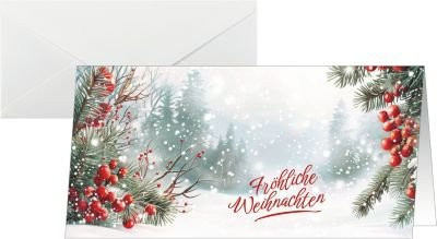 Sigel Weihnachtskarten Scandinavian Snow, DIN lang, bedruckbar, inklusive Umschläge, grün-rot-weiß, 25 Stück - Bild 1