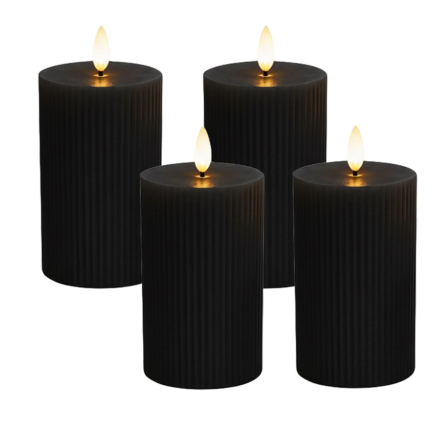 Relaxdays LED Kerzen 4er Set aus Echtwachs in Schwarz mit flackerndem Effekt, Durchmesser: 7,5 cm, Höhe: 13 cm - Bild 2