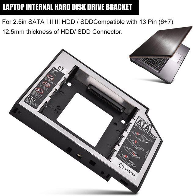 KONNWEI Laptop Internes Gehäuse für 2,5 Zoll SATA I II III HDD Festplatte und CD DVD ROM Halterung in Black - Bild 1