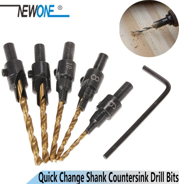 NEWONE 5-teiliges HSS Senkbohrer-Set für Holzbearbeitung mit 1/4 Zoll Sechskantschaft und Schnellwechsel-Funktion - Bild 1