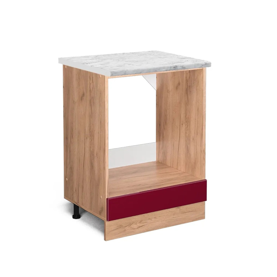 Vicco Herdbauschrank R-Line in Bordeaux Hochglanz mit Marmor-Optik, Breite: 60 cm, Höhe: 81,6 cm, Tiefe: 46 cm - Bild 2