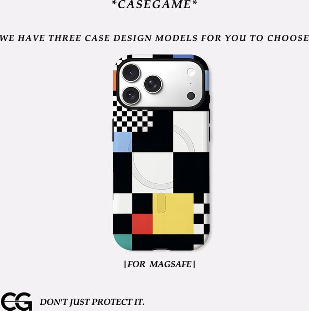 Casegame Matte Bumper MagSafe Schutzhülle für iPhone 17 16 15 Plus Pro Max mit Schachbrettmuster in Multicolour - Bild 1