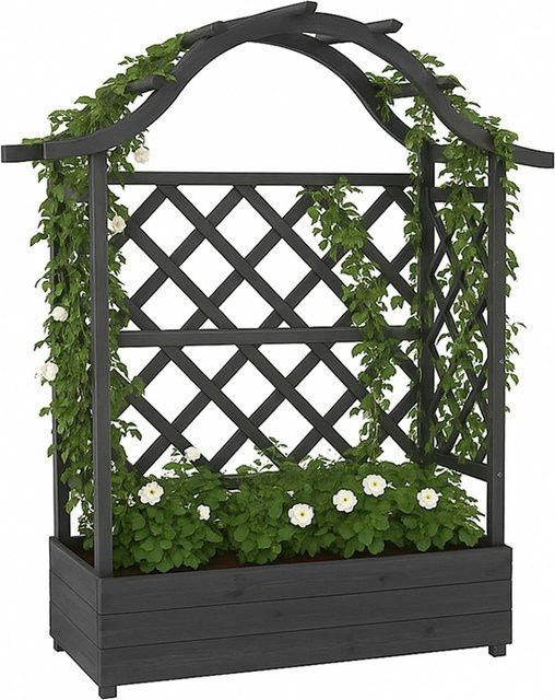 Hochbeet MCW P66 mit Rankgitter aus Holz in Anthrazit-Grau, B/T/H: 138 x 110 x 44 cm - Bild 1