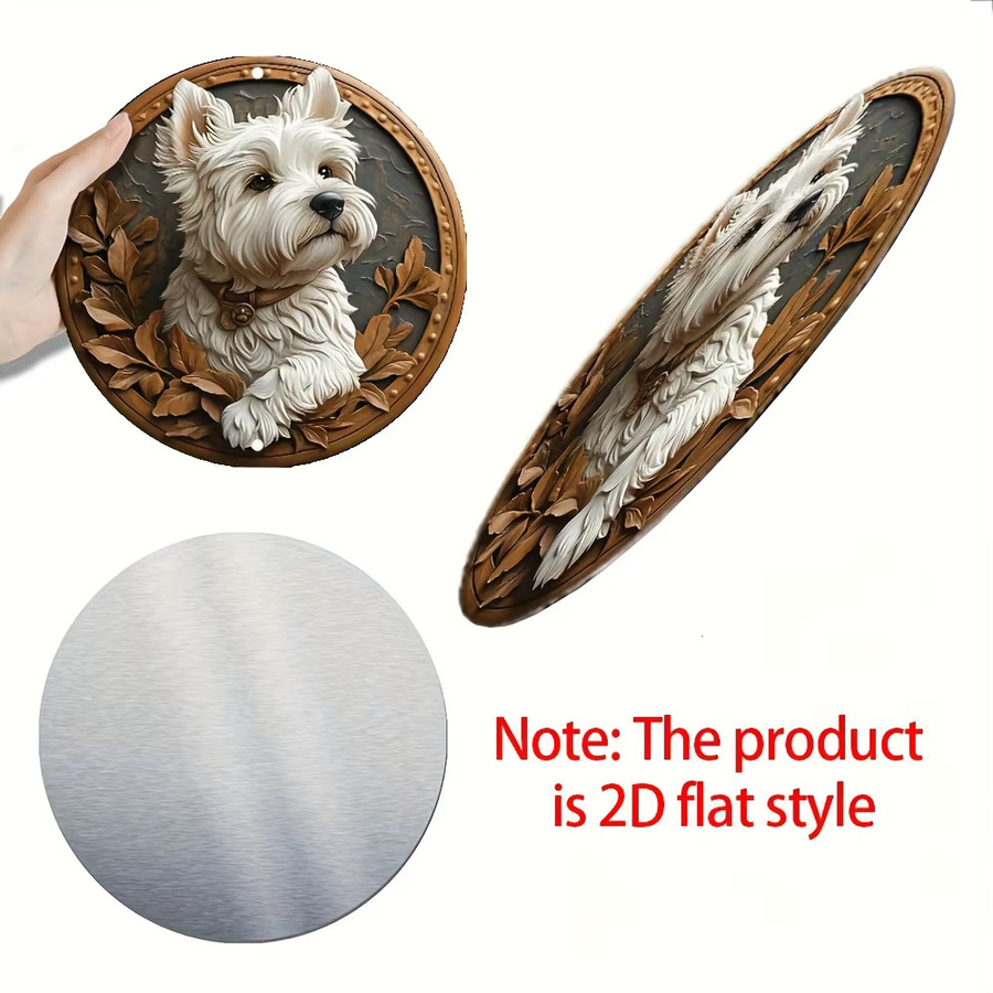 CIFBUY West Highland Terrier Metall-Wandschild, runde Hunde-Dekoration in Weiß - Bild 3