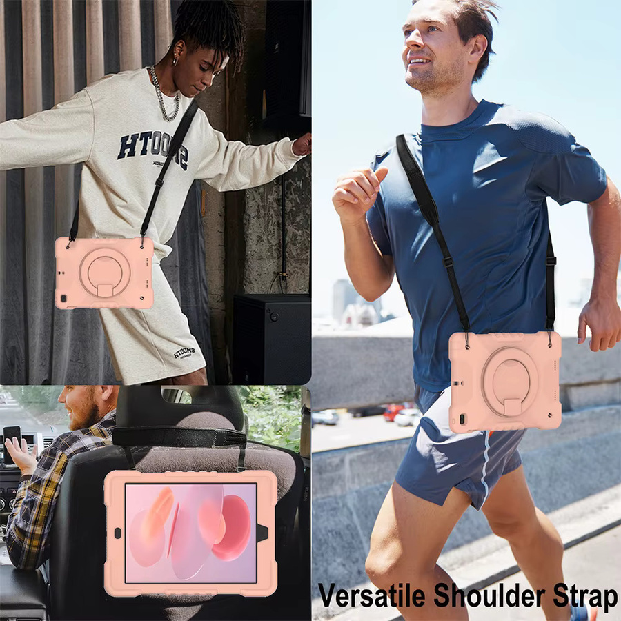 Hybrid-Standhülle für Apple iPad 9,7 Zoll Air 1 2 4 5, iPad 2019 10,2 Zoll, Pro 11 und 11. Generation mit 360 Grad drehbarem Griff und Schultergurt in Grün und Pink - Bild 5