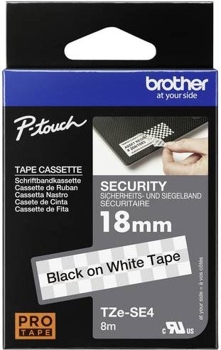 Brother TZe-SE4 Schriftbandkassette für P-touch, Breite: 18 mm, Länge: 8 m, Farbe: Weiß, Schriftfarbe: Schwarz - Bild 1